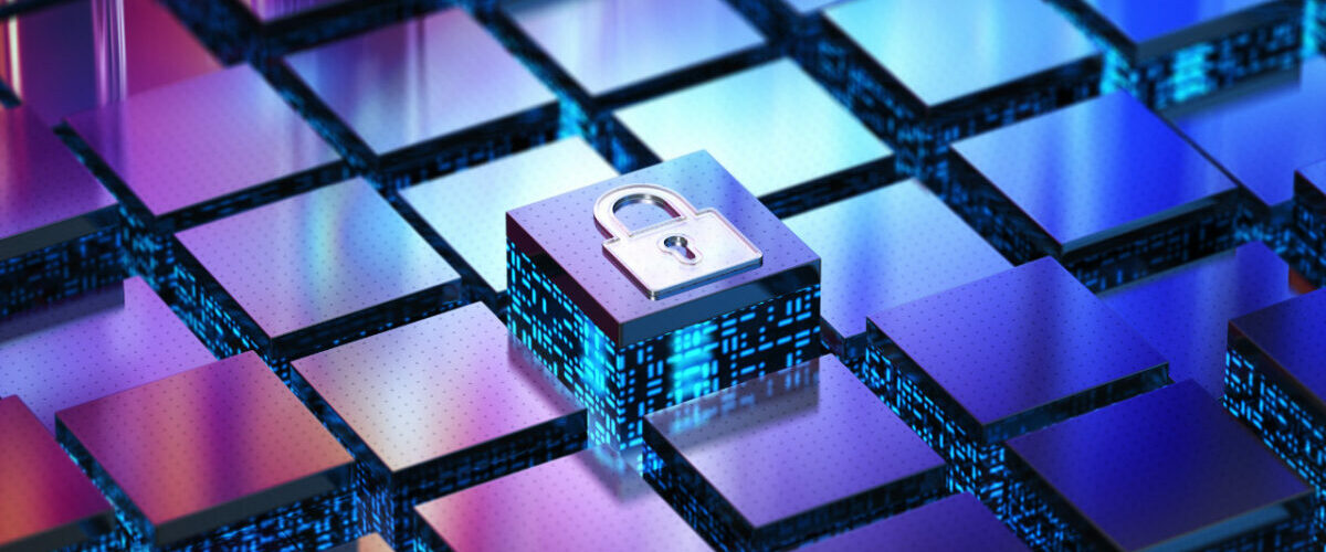 Illustration de cybersécurité industrielle avec un cadenas protégeant des systèmes numériques interconnectés