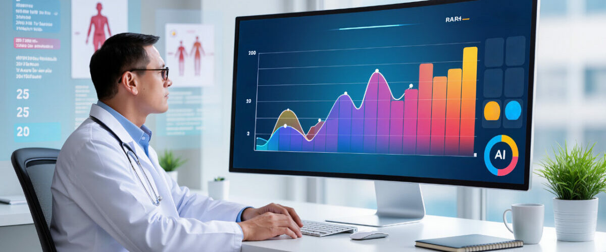Professionnel analysant des données avancées sur un écran illustrant un MES augmenté par l’intelligence artificielle.